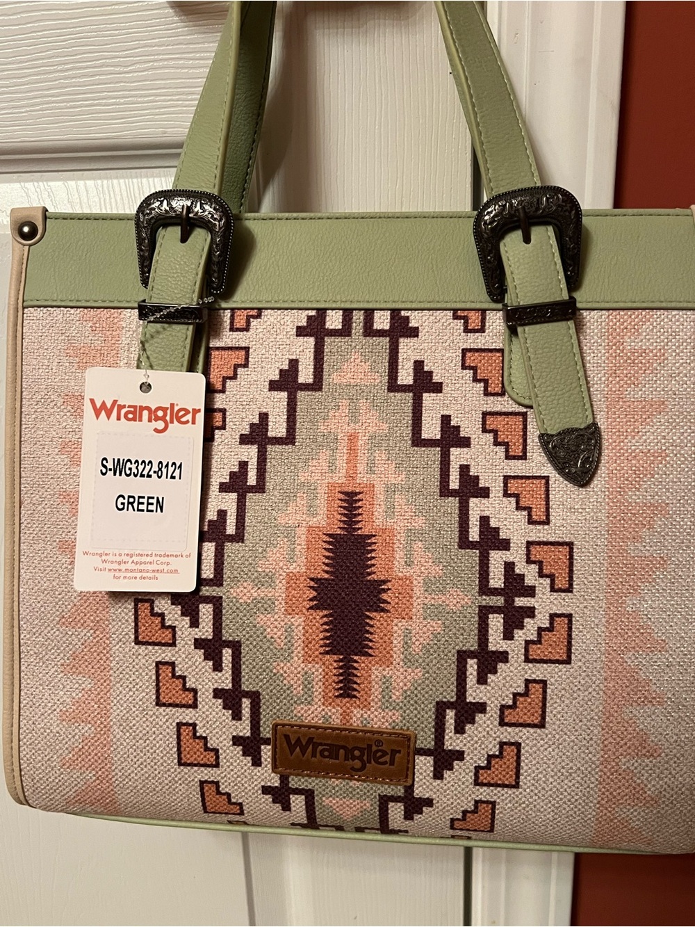 Wrangler Green and Pink Southwestern Pattern Tote